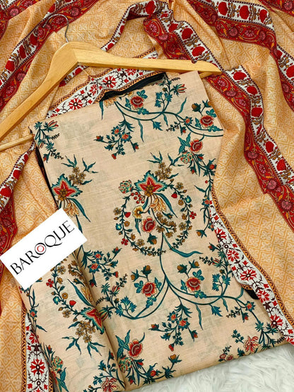 Buy Premium Khaddar 3-Piece Suit – Digital Print Winter Collection 2025